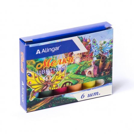 Мелки школьные Alingar "Сказка", 6 цветов, картонная коробка фото 1