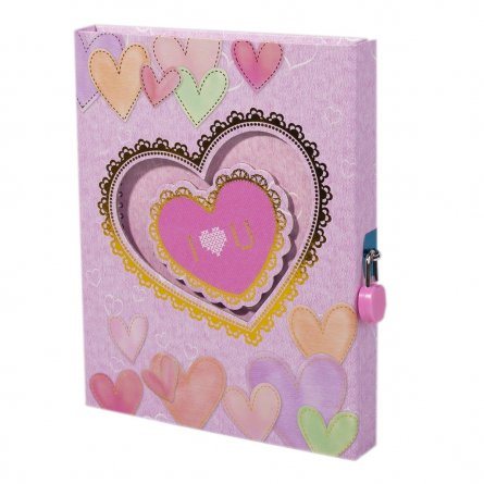 Подарочный блокнот в футляре 17,0 см * 22,0 см, гребень, Alingar, мел.картон, аппликация, замочек,  60 л., линия, "Сердце", розовый фото 1