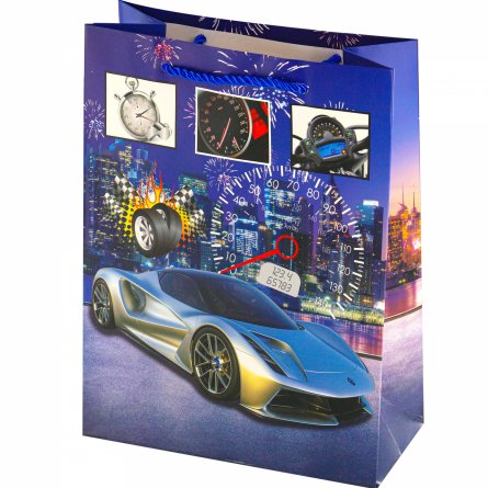 Пакет подарочный бумажный Alingar, (XL) 31х40х12 см, "Модное авто", ламинация, (4 дизайна в коробе) фото 4