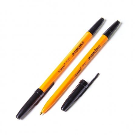 Ручка шариковая Alingar, "51", 1 мм, черная, шестигранный, оранжевый, пластиковый корпус, картонная упаковка фото 1