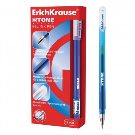 Ручка гелевая Erich Krause,"G-Tone", 0,5 мм, синий, мелаллизированный ноконеч., круглый, тонированный, пластиковый корпус, картонная упаковка фото 1