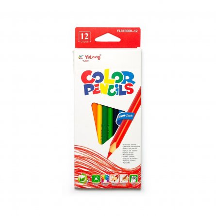 Карандаши цветные Yalong деревян. "Colour" 12цв., трехгранные,  заточен., картон. упак., европод. фото 1