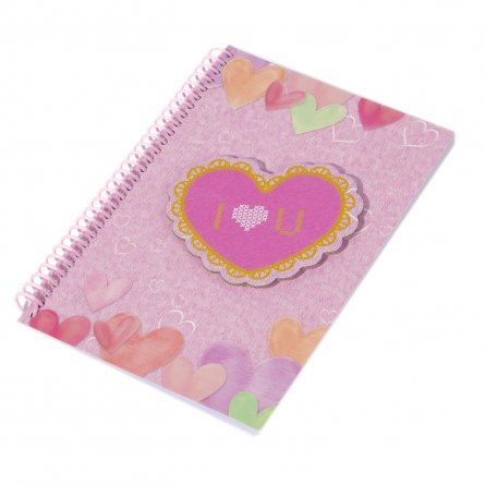 Подарочный блокнот в футляре 17,0 см * 22,0 см, гребень, Alingar, мел.картон, аппликация, замочек,  60 л., линия, "Сердце", розовый фото 2