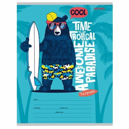 Тетрадь 12л., косая линия, Проф-Пресс, скрепка, мелованная обложка, "Клевый серфинг", 5 дизайнов в спайке фото 3