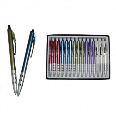 Ручка шариковая синяя, автоматическая, корпус ассорти, 0,7мм (15шт) фото 1