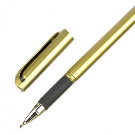 Ручка шариковая Alingar, 0,5 мм, синяя, игольчатый, металлизированный наконечник, резиновый грип, круглый, золотой, пластиковый корпус, картон.упак. фото 3
