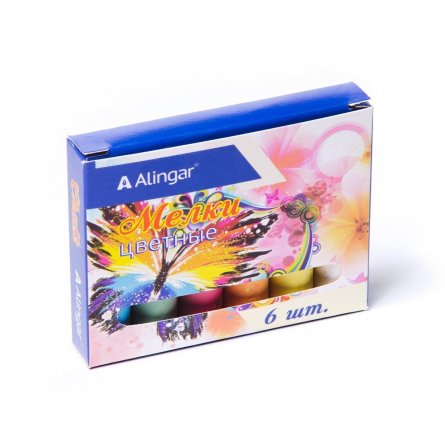 Набор школьных цветных мелков Alingar, 6 цветов, круглый, картонная упаковка, "Бабочка" фото 1
