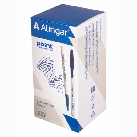 Ручка шариковая Alingar "Point", 0,7 мм, синяя, круглый, белый, пластиковый корпус, картонная упаковка фото 1