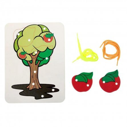 Шнуровка - раскраска "Дерево и два яблока" фото 1