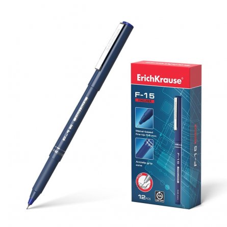 Ручка капиллярная Erich Krause,"F-15", синяя, 0,6 мм, игольчатый наконечник, круглый цветной пластиковый корпус фото 1