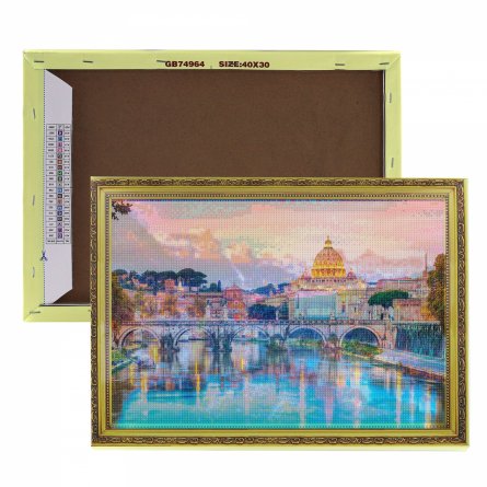 Алмазная мозаика Alingar, на подрамнике, с полным заполнением, (матов.) дизайн рамка, 30х40 см, 20 цветов, "Город на реке" фото 4