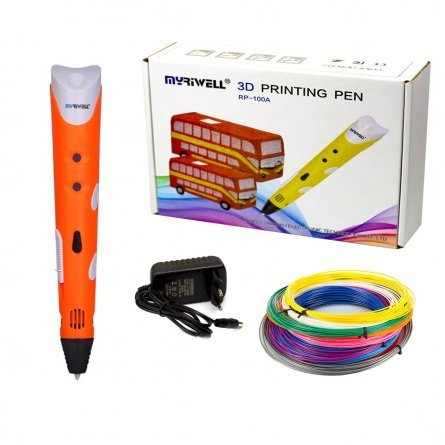 Ручка 3D Myriwell RP100A, пластик ABS - 3 цвета, оранжевая, картонная упаковка фото 1