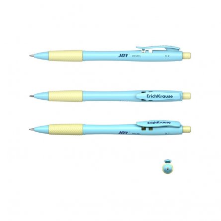 Ручка шариковая автоматическая, Erich Krause "JOY Pastel Ultra Glide Technologyl", 0,7 мм,синий.,рез.грип, круглый пластик. корпус, картон. упак фото 2