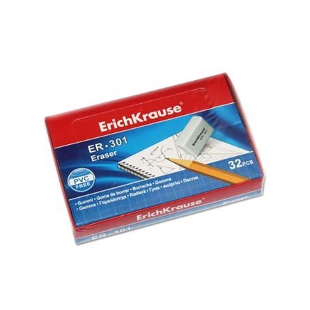 Ластик Erich Krause, прямоугольный, белый, 31*21*11 мм, картонная упаковка "ER-301" фото 1