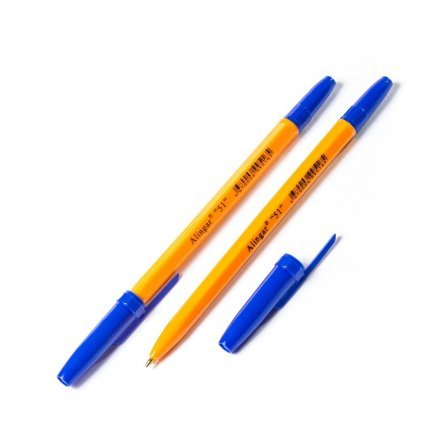 Ручка шариковая Alingar, "51", 1 мм, синяя, шестигранный, оранжевый, пластиковый корпус, картонная упаковка фото 1