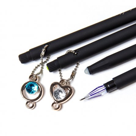 Ручка гелевая "Пиши-стирай"с крист., стерж.,черн.,синего цв.,+ластик, черн. корп.,с подвеской-сердце