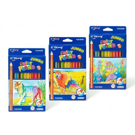 Цветные карандаши 12цв. JUMBO 3-гран. дерев., корпус с тиснением, гриф., 0,4см., картонная коробка