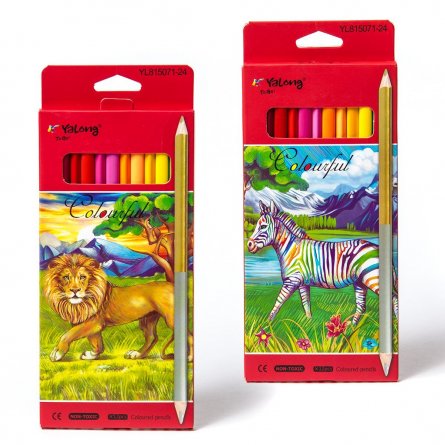 Цветные карандаши 24 цв., двухсторон., трехгранный яркий корпус , грифель,0,3мм ,картонная коробка