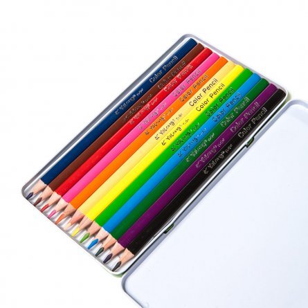 Цветные карандаши  12 цв., трехгранный корпус с узором грифель,0,3мм ,картонная коробка