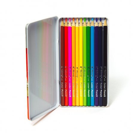 Цветные карандаши 12цв. 3-гран., деревянный корпус , грифель 0,3 см, пенал металлический