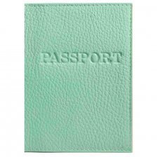 Обложка для паспорта, натур. кожа Флотер, мята, тиснение конгрев, "PASSPORT"