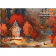 Альбом для рисования А4 40л., на гребне, мелованный картон, мат. лам., выб. лак, "Autumn Landscape"