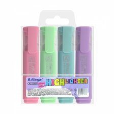Набор текстовыделителей, 4 цвета, пастель, Alingar, "HIGHlighter", прямоугольный корпус, скошенный, пенал ПВХ, европодвес