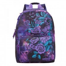 Рюкзак Grizzly универсальный "Акварельные цветы " 28х41х18, 1 отделения, укрепленная спинка, карман для ноутбука, космос, полиэсте