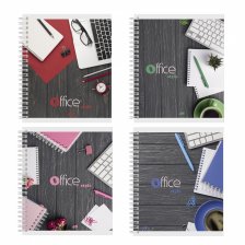 Тетрадь А5 48л., клетка, Alingar, гребень, блок офсет, мелованный картон (стандарт), "Office style", 4 дизайна в пленке т/у