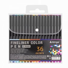 Набор разноцветных линеров Alingar, 36 цветов., 0,04 мм, черный цвет. корпус, ПВХ упаковка