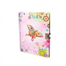 Подарочный блокнот 13,0 см * 18,0 см , гребень, Alingar, ламинация, замочек, 50 л., линия, "Счастливые бабочки", розовый