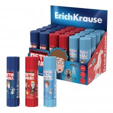 Клей-карандаш ErichKrause, 13 гр, на основе PVP, белый, картонная упаковка, EasyStick, "Приключения Пети и Волка", ассорти