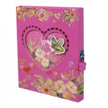 Подарочный блокнот, пакет, А5, Alingar, замочек, ярко-розовый, "Бабочка в сердце"