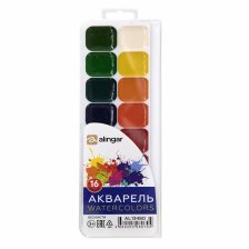 Акварель Alingar 16 цветов, без кисти, пластик, европодвес, "Классическая"