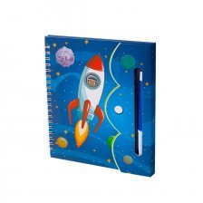 Подарочный блокнот 14,5 см * 18,0 см , гребень, Alingar, ламинация, клапан на липучке, ручка, 50 л., линия, "Юный космонавт"