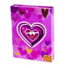 Подарочный блокнот в футляре 13.5 см * 18,0 см , 7БЦ, Alingar, ламинация, тиснение, замочек, 50 л., линия, "Сердце", фиолетовый