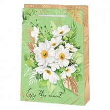 Пакет подарочный бумажный Мир открыток (М) 18*22,7 см, "Белые цветы", ламинация