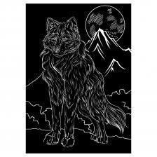 Гравюра с эффектом серебра Рыжий кот, А5, пакет, "Волк и луна"
