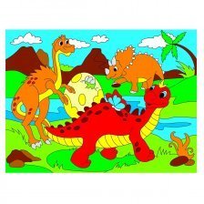 Картина по номерам Рыжий кот, 18х24 см, с акриловыми красками, холст, "Милые динозавры"