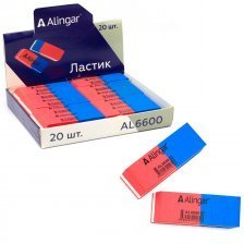 Ластик Alingar, синтетический каучук, прямоугольный, скошенный, сине-красный, 50*20*8 мм, картонная упаковка
