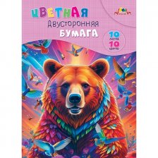 Бумага цветная Апплика, А4, двухсторонняя, 10 листов, 10 цветов, картонная папка, "Яркий медведь"