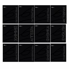 Комплект предметных тетрадей А5 48л., 12 предметов, со справочным материалом, скрепка, мелов. карт.(стандарт),офсет, Alingar "Предметы на чёрном"