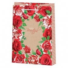 Пакет подарочный бумажный Мир открыток (L+) 26*32,7 см, "Красные розы", ламинация