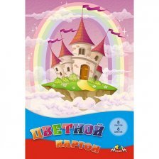 Картон цветной Апплика, немелованный, А4, 8 листов, 8 цветов, немелованный, картонная папка, "Волшебный замок"