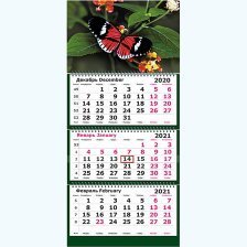 Календарь квартальный на 3 гребнях 3-х блоч Полином "Живая природа. Бабочка 2021 г."