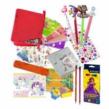 Набор канцелярии для девочки Alingar, "Red", 35 предметов, папка с пайетками на молнии, т/у пленка