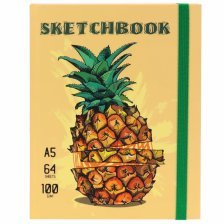 Скетчбук А5., 64л.,"Pineapple" 100г/м2, Миленд, 7БЦ, ламинация, Soft Touch, резинка, блок-офсет