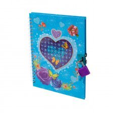 Подарочный блокнот 13,0 см * 18,0 см , гребень, Alingar, ламинация, замочек, 50 л., линия, "Бабочки и сердце", голубой