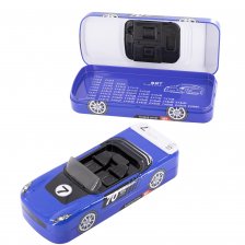 Пенал металлический 2 отделения Alingar, 80х200 мм, "Sport car", синий, таблица умножения, форма - машина