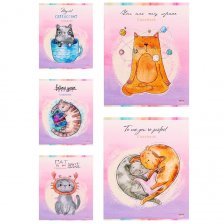 Тетрадь 48л., клетка, Проф-Пресс "Коты-друзья" , скрепка, мелованный картон, 5 дизайнов